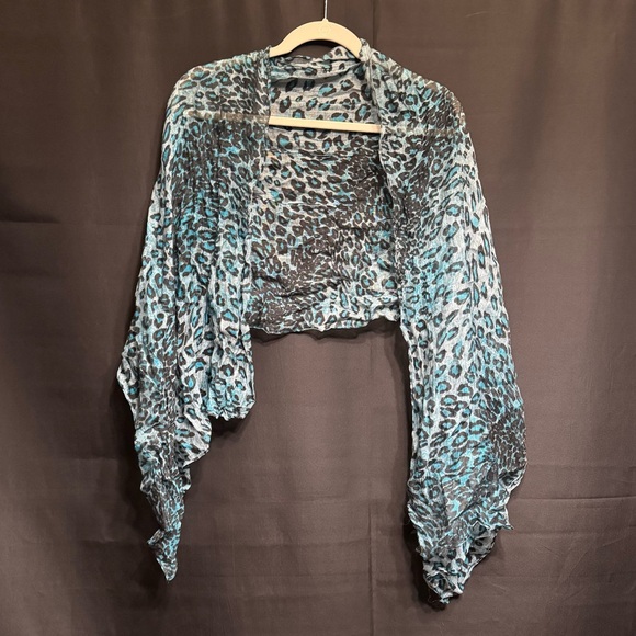 Turquoise Leopard Print Sheer Scarf | Aqua Blue Shawl Wrap | Lightweight - Picture 6 of 12